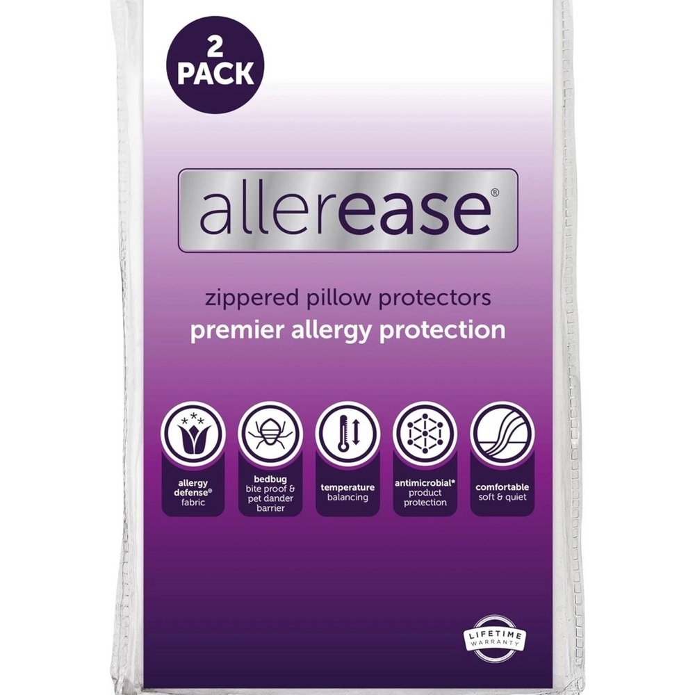 Set of 2 AllerEase Ultimate Pillow Protectors Standard Queen Zippered Breathable